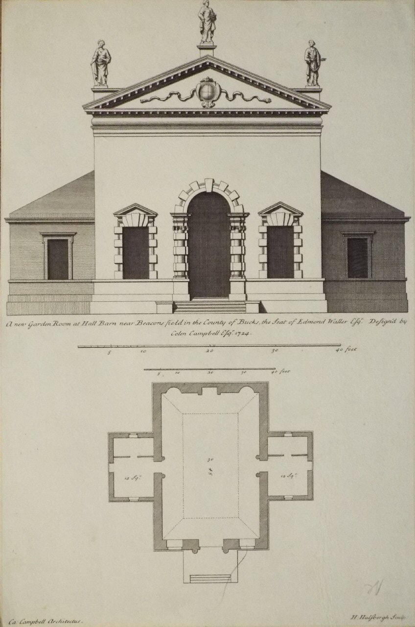 Print - A new Garden Room at Hall Barn near Beacons field in the County of Bucks, the Seat of Edmond Waller Esqr. Designed by Colen Campbell Esqr. 1724. - Hulsbergh